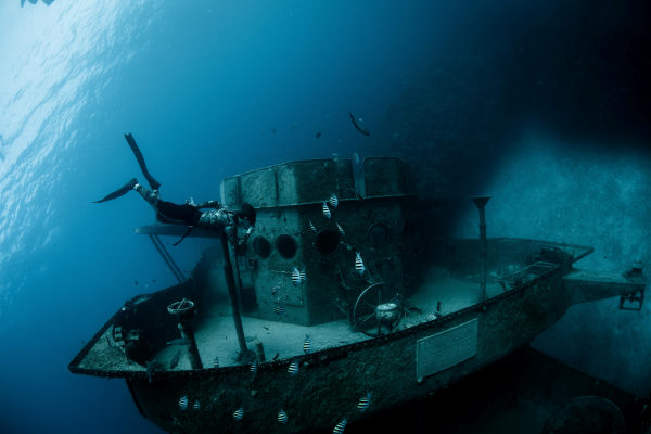 two divers under water